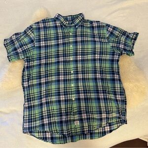 Men’s Big and Tall Izod Saltwater Blue and Green Plaid Casual Shirt